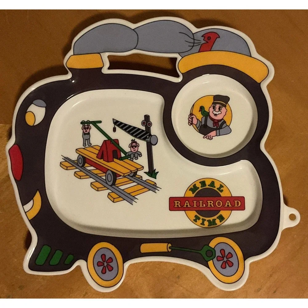 Oneida Railroad Meal Time Child's Divided Melamine Plate And‎ Bowl Set